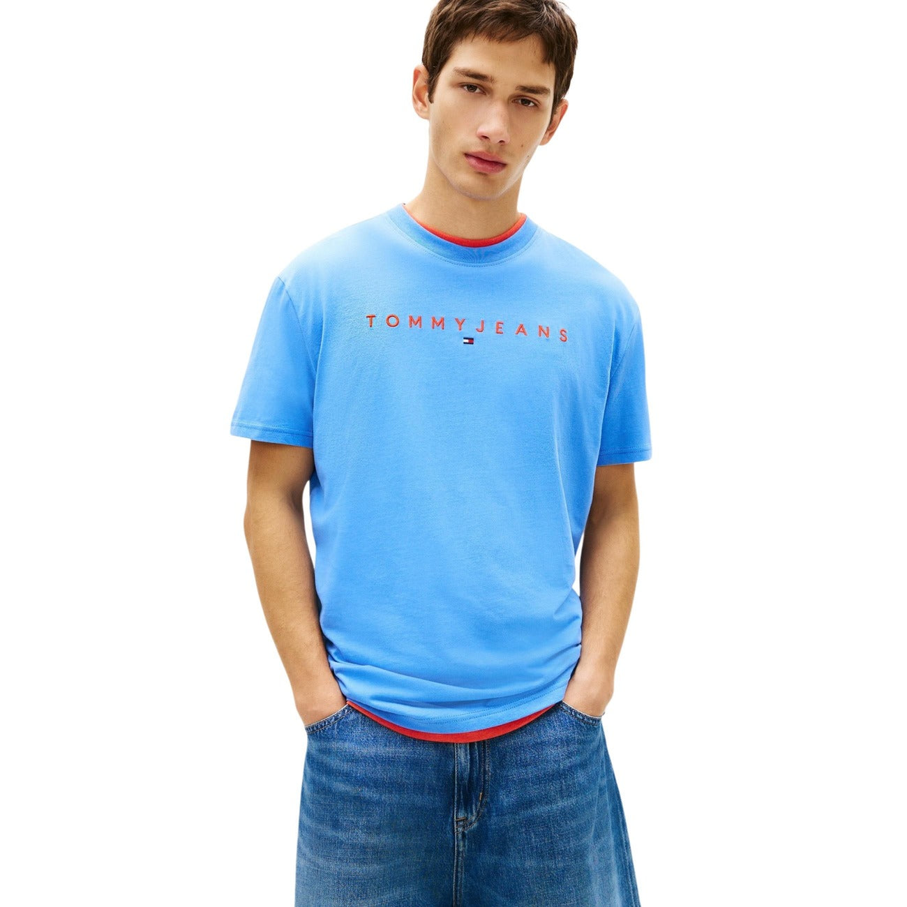 Tommy Hilfiger Jeans T-Shirt Uomo Blu Stampa Cotone Organico