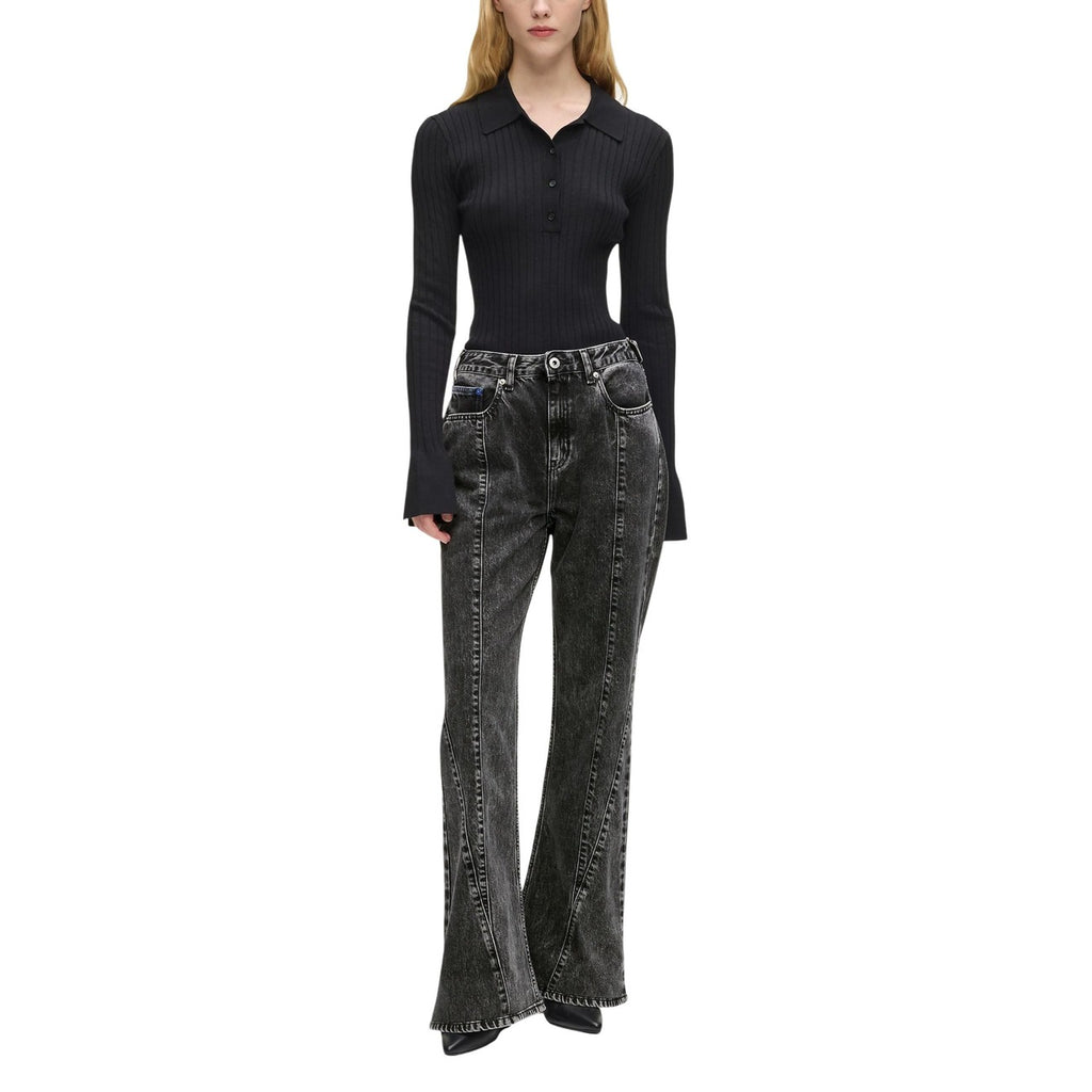 Karl Lagerfeld Jeans Donna Nero Cotone Zip Bottone - AbbiMar