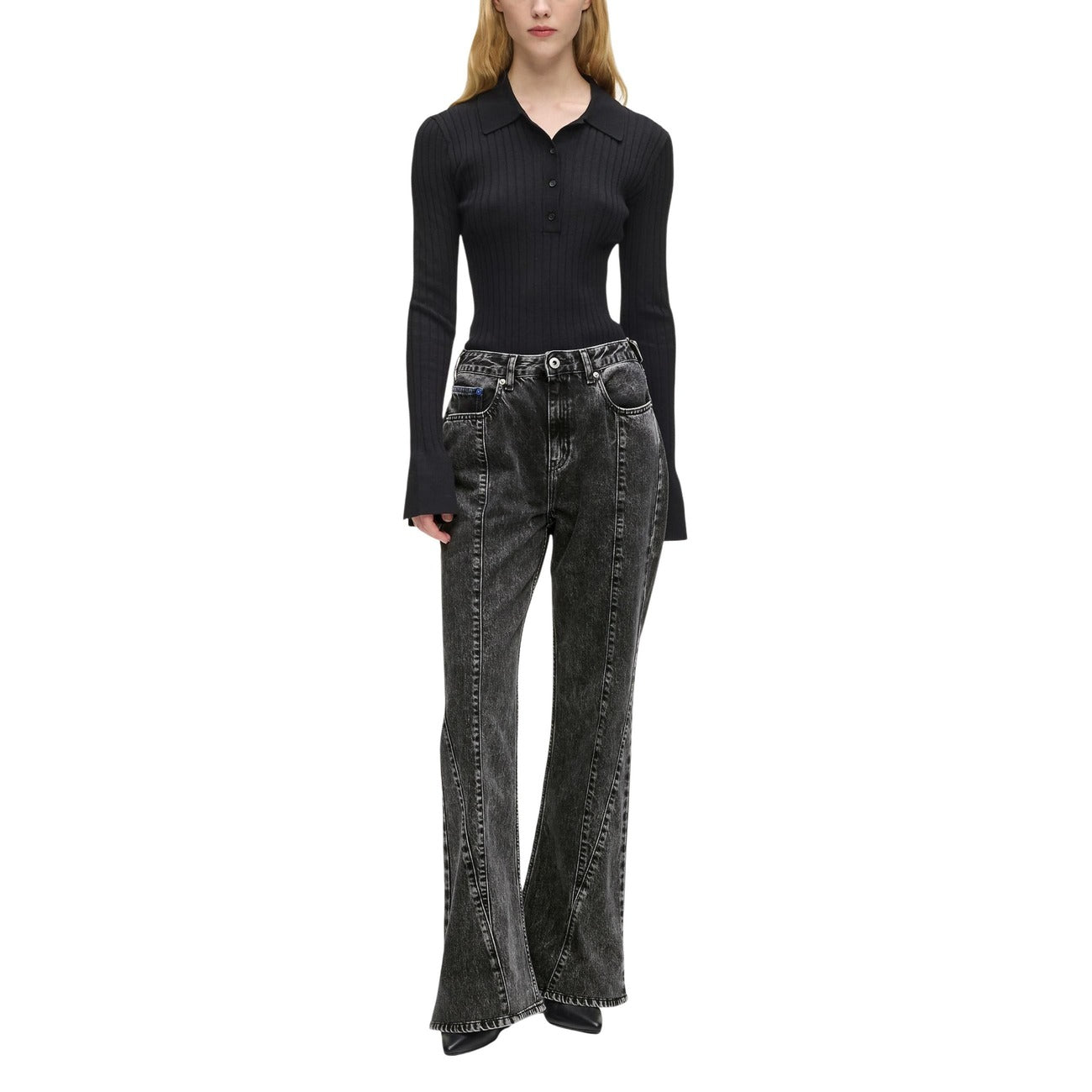 Karl Lagerfeld Jeans Donna Nero Cotone Zip Bottone - AbbiMar