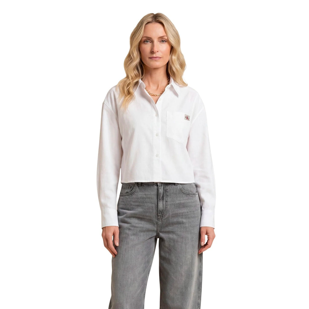 Calvin Klein Jeans Camicia Donna Bianco Cotone Maniche Corte - AbbiMar