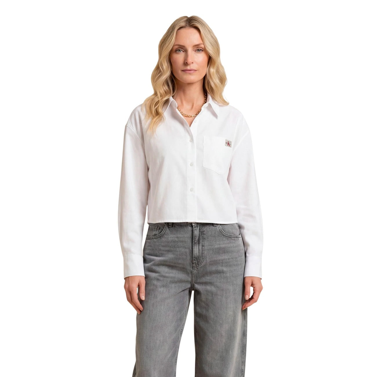 Calvin Klein Jeans Camicia Donna Bianco Cotone Maniche Corte - AbbiMar