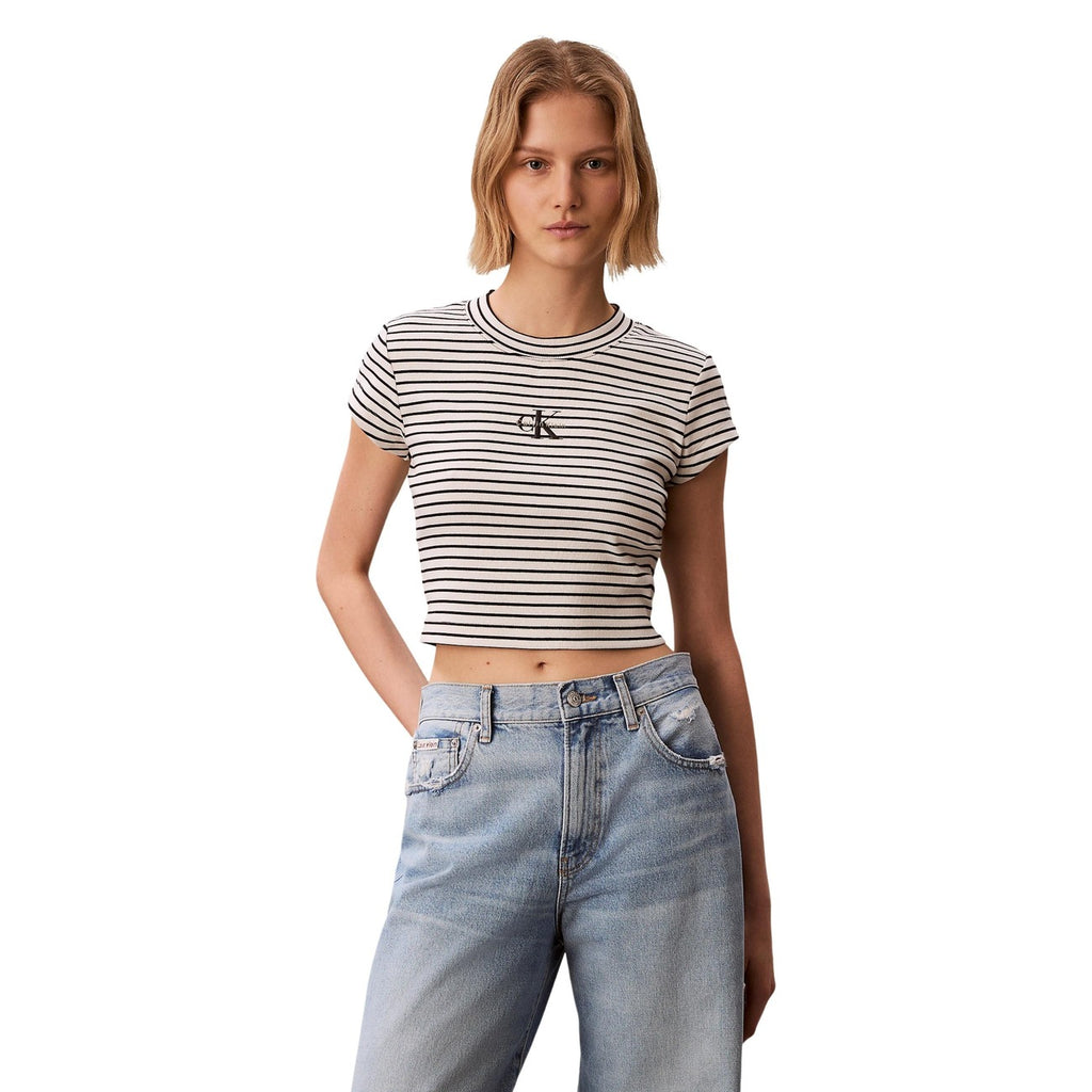 Calvin Klein Jeans Top Donna Nero Righe Maniche Corte - AbbiMar
