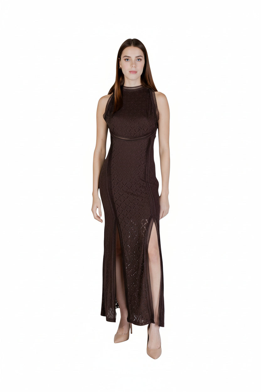 Guess Abito Donna Marrone Smanicato Scollo Alto Cerniera - AbbiMar