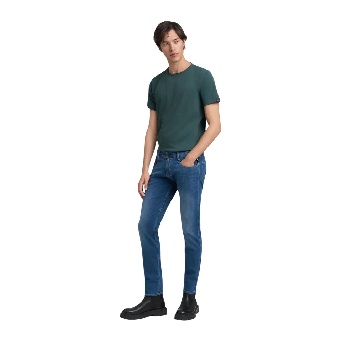Replay Jeans Uomo Blu Cotone Poliestere Elastan Zip Bottone - AbbiMar