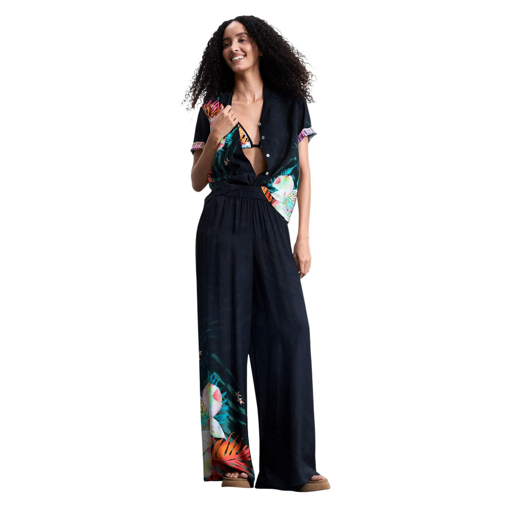 Desigual Pantaloni Donna Nero Floreale Viscosa - AbbiMar