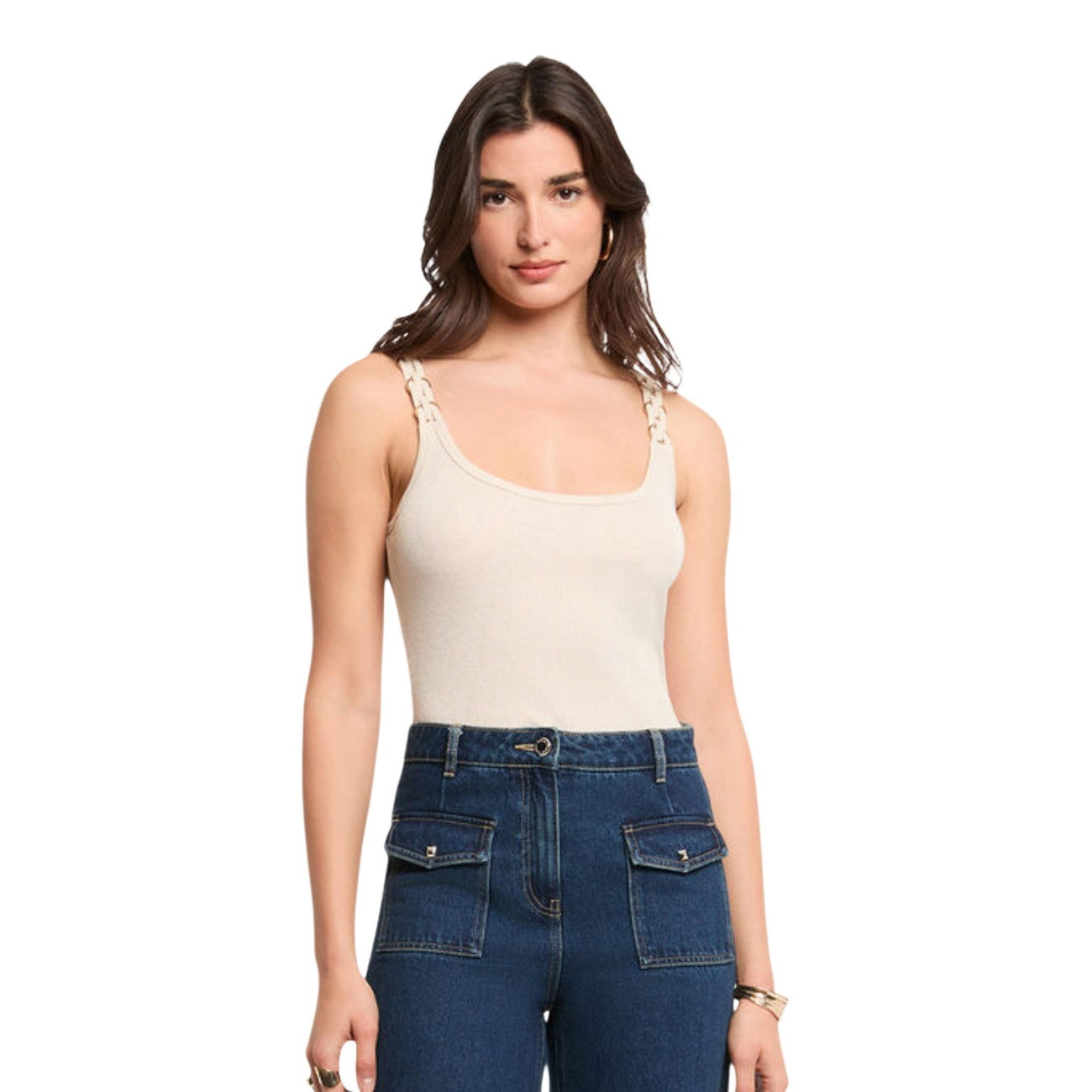 Morgan De Toi Canotta Donna Marrone Spalline Scollo Tondo - AbbiMar