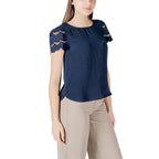 Jacqueline De Yong T-Shirt Donna Blu Maniche Corte - AbbiMar